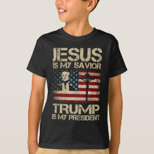 Camiseta O Meu Salvador Trump É O Meu Presidente Trump 2024