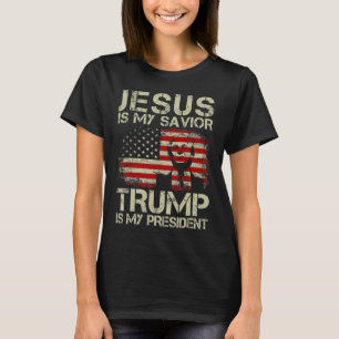 Camiseta O Meu Salvador Trump É O Meu Presidente Trump 2024