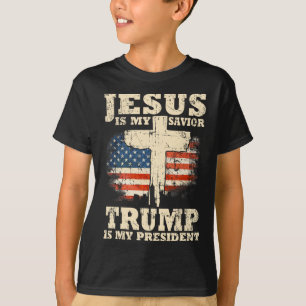 Camiseta O Meu Salvador Trump É O Meu Presidente Trump Apoi