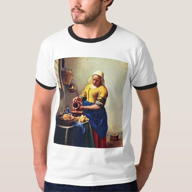 Camiseta O Milkmaid [1]. Por Johannes Vermeer (Frente)