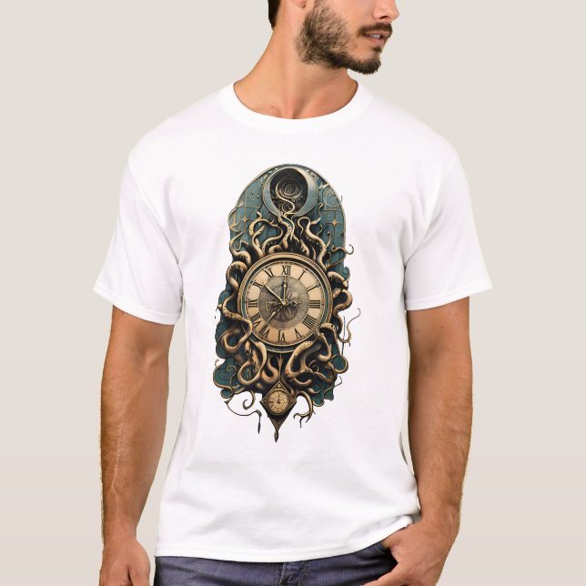 Camiseta O misterioso movimento steampunk. (Frente)