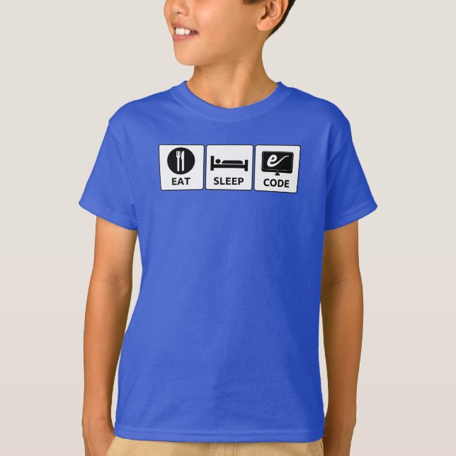 Camiseta O miúdo come, dorme, codifica o t-shirt (Frente)