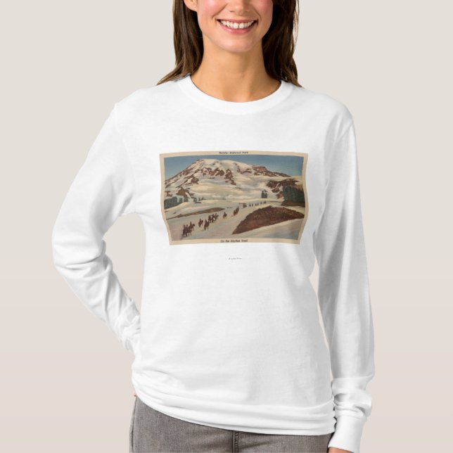 Camiseta O Monte Rainier, WA - homens a cavalo na skyline (Frente)