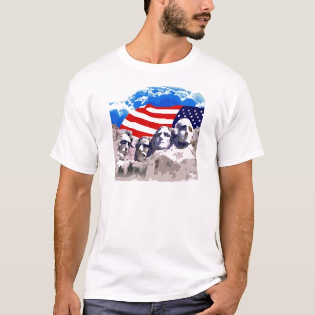 Camiseta O Monte Rushmore com bandeira americana (Frente)