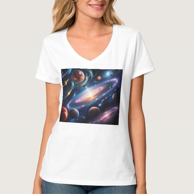 Camiseta O mundo dos planetas e das estrelas (Frente)