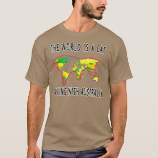 Camiseta O mundo é um gato brincando com a Austrália engraç
