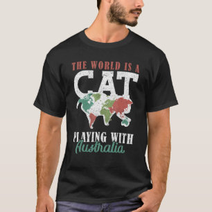 Camiseta O Mundo É Um Gato Brincando Com Mapa Mundial da Au