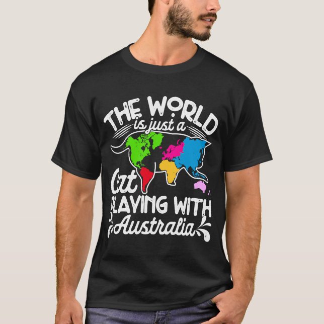 Camiseta O Mundo Joga Mapas De Gato Na Austrália (Frente)