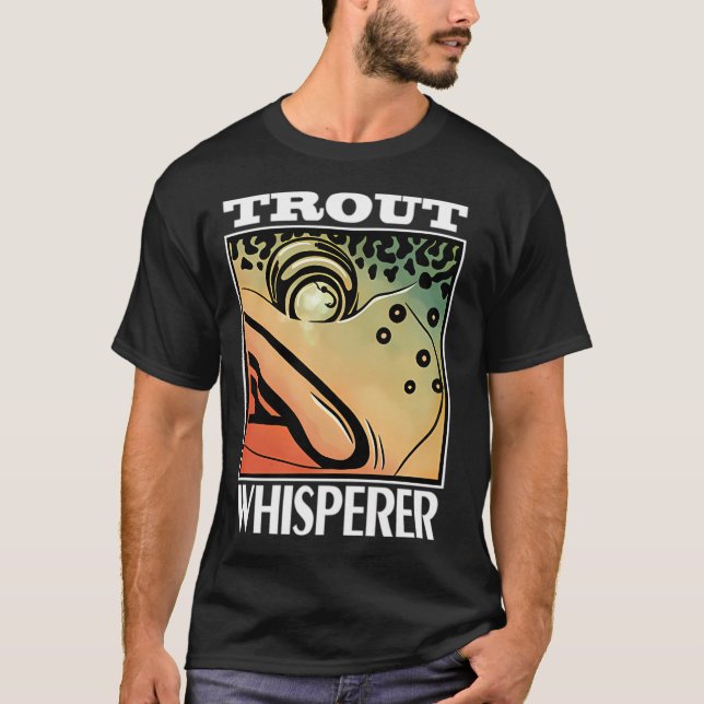 Camiseta O Murmurador de Trutas com Truta Arco-Íris de Vará (Frente)