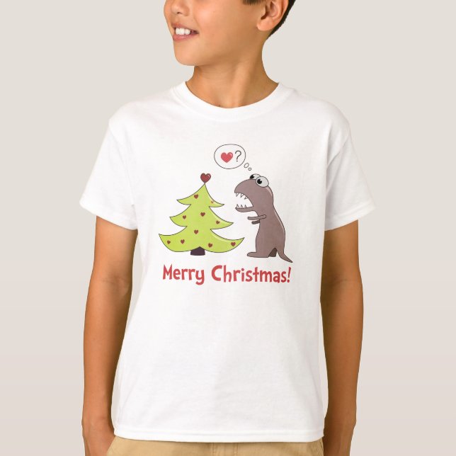 Camiseta O Natal bonito do dinossauro dos desenhos animados (Frente)