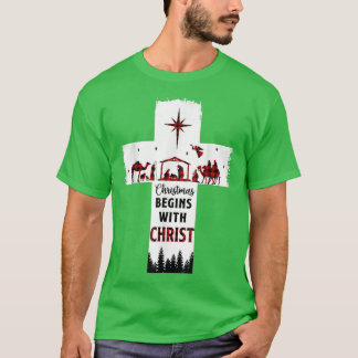 Camiseta O Natal Começa Com A Cruz Cristã Cristo Feliz