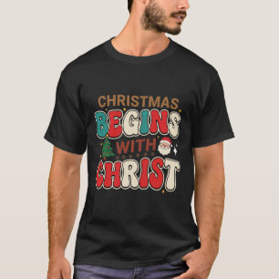 Camiseta O Natal Começa Com Cristo Retro Papai Noel