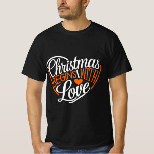 Camiseta O Natal Começa Com Design de Arte Digital Com Amor