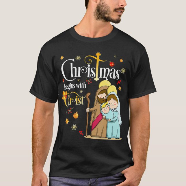 Camiseta O Natal Começa Com Jesus Cristão Cristo Holid (Frente)