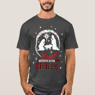 Camiseta O Natal começa com o Cristo Jesus Cristo Fiel