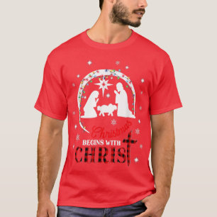 Camiseta O Natal começa com o Cristo Jesus Cristo Fiel