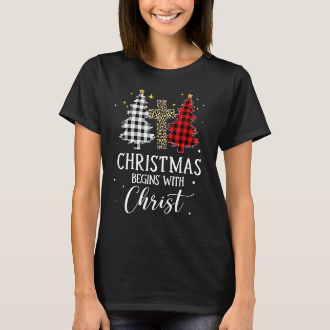 Camiseta O Natal Começa Com O Cristo Jesus Cruzado Cristão (Frente)