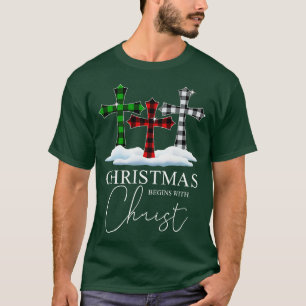Camiseta O Natal Começa Com O Cristo Jesus Cruzado Cristão