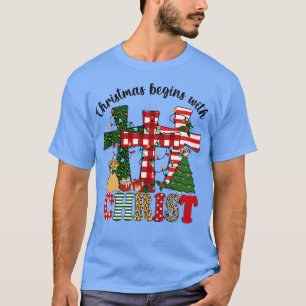 Camiseta O Natal Começa Com O Cristo Jesus Cruzado Cristão