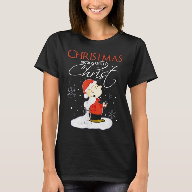 Camiseta O Natal Começa Com O Cristo Natal Gift Cos De Féri (Frente)
