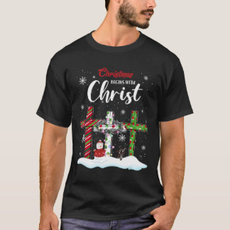 Camiseta O Natal Começa Com O Cristo Snowman Christian Cro