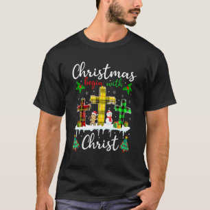 Camiseta O Natal Começa Com O Cristo Snowman Christian Cro