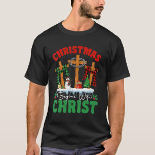 Camiseta O Natal Começa Com O Cristo Snowman Christian Cro