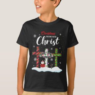 Camiseta O Natal Começa Com O Cristo Snowman Christian Cro