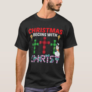 Camiseta O Natal Começa Com O Cristo Snowman Christian Rel