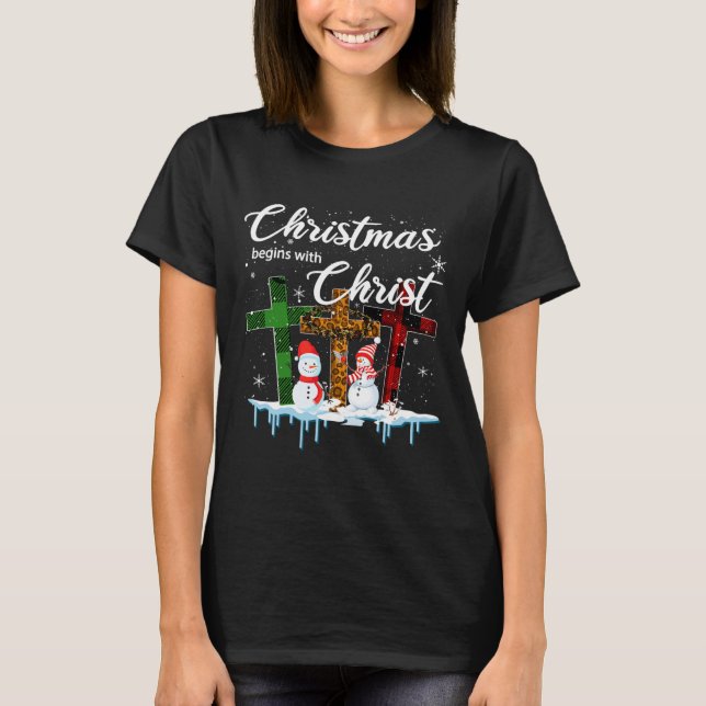 Camiseta O Natal Começa Com Presentes De Xmas De Cristo (Frente)