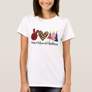 Camiseta O Natal do Amor com Paz em Férias Azul Rosa