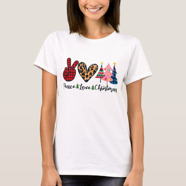 Camiseta O Natal do Amor com Paz em Férias Azul Rosa (Frente)