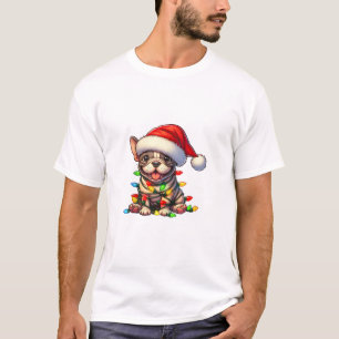 Camiseta O Natal do Buldogue Francês Luz Santa Hat Boys Gir
