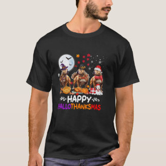Camiseta O Natal do Cão Pitbull Feliz Hallothankmas