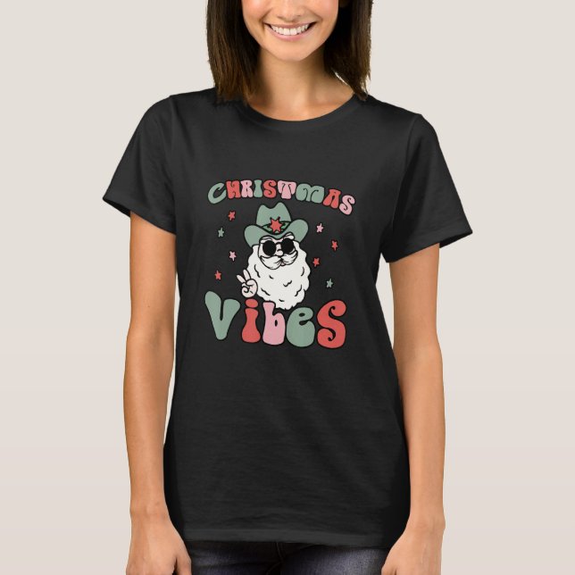 Camiseta O natal do Retro groovy vibe o santa claus xmas fo (Frente)