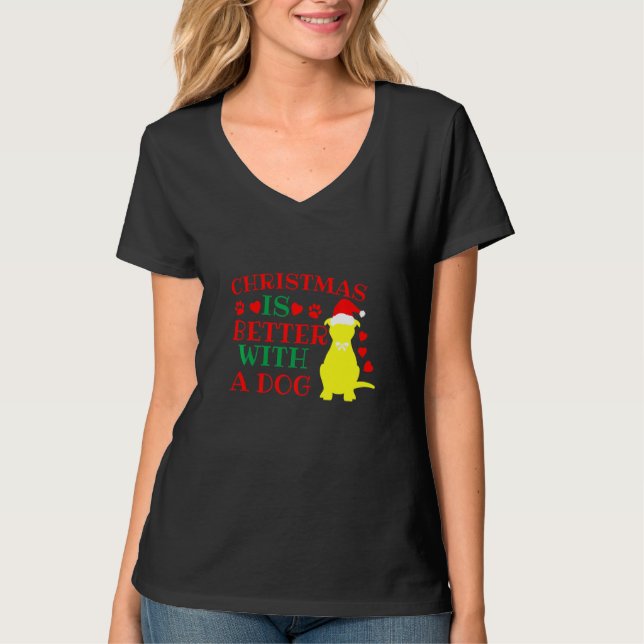 Camiseta O Natal É Melhor Com Um Cachorro - Cachorro Engraç (Frente)