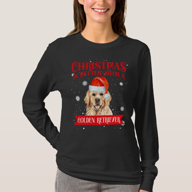 Camiseta O Natal É Melhor Com Um Cão De Retriever Ouro (Frente)
