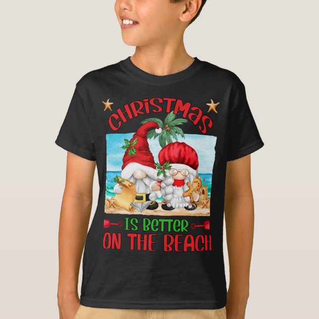 Camiseta O Natal É Melhor Na Praia Com Papais noeis Engraça (Frente)