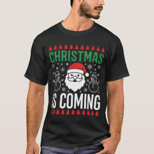 Camiseta O Natal Está Chegando Papai Noel Boneco de Neve