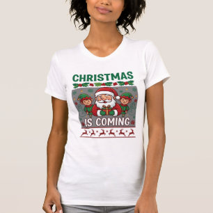 Camiseta O Natal Está Chegando Papai Noel Elfos Rena