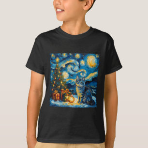 Camiseta O Natal Russo do Gato Azul Art Van Gogh é a estrel