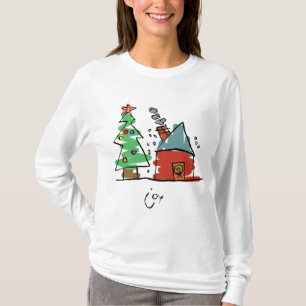Camiseta O Natal Sleeved longo das mulheres