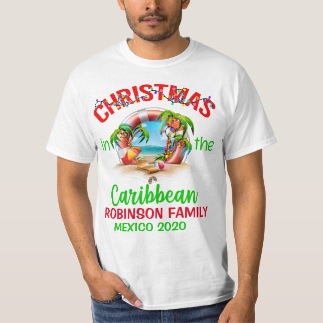 Camiseta O Natal Vermelho Verde na Caribe (Frente)