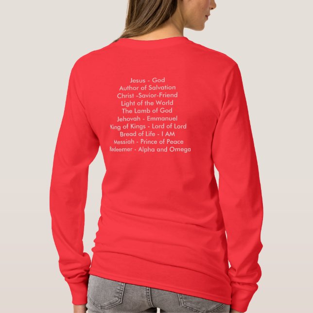 Camiseta O nome das senhoras Jesus nomeia sobretudo o (Verso)