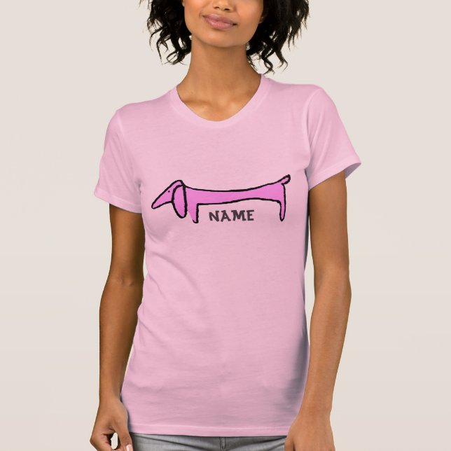 Camiseta O nome de adição do Dachshund Pink (Frente)