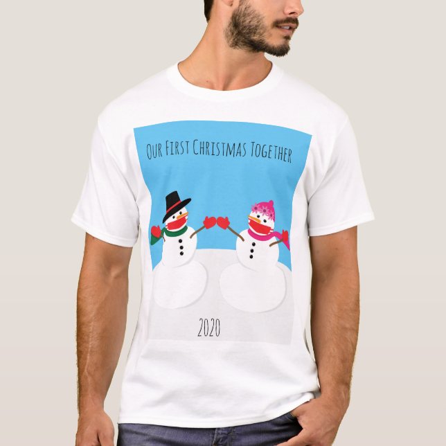 Camiseta O Nosso Primeiro Snowmen de Natal 2020 Face Máscar (Frente)