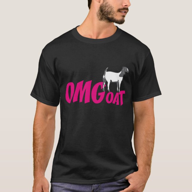 Camiseta O OMG Boer Goat goat sobe o OMG a rosa (Frente)