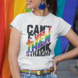 Camiseta O orgulho LGBTQ nem sequer consegue pensar que het<br><div class="desc">Uma camiseta bonita e colorida que apresenta uma citação autoirônica do orgulho LGBTQ em cores pretas e arco-íris,  que diz "Não consigo nem pensar hetero". Com esta divertida camiseta de conscientização para o orgulho gay,  você pode mostrar ao mundo que você é um orgulhoso membro da comunidade LGBTQ.</div>