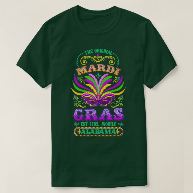 Camiseta O original Mardi Gras Mobile Alabama 1703 (Frente do Design)