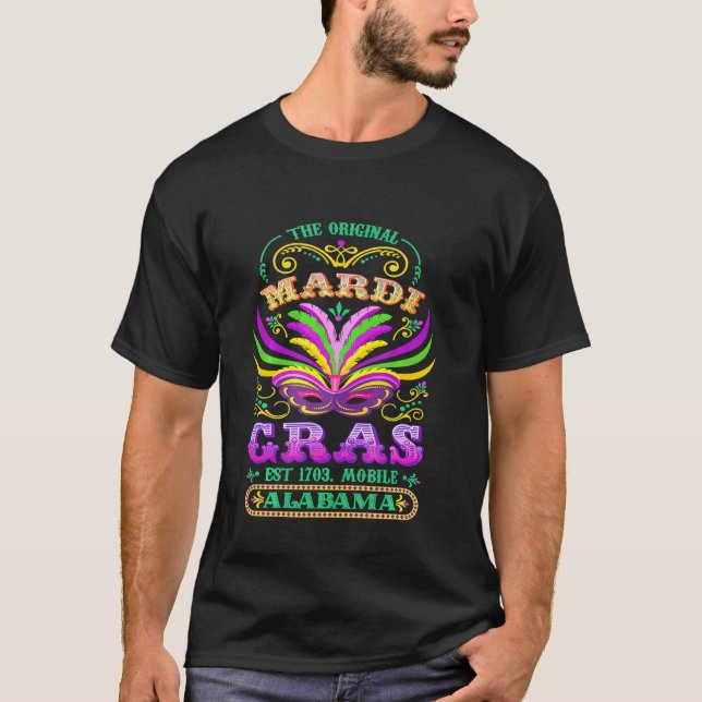 Camiseta O original Mardi Gras Mobile Alabama 1703 (Frente)